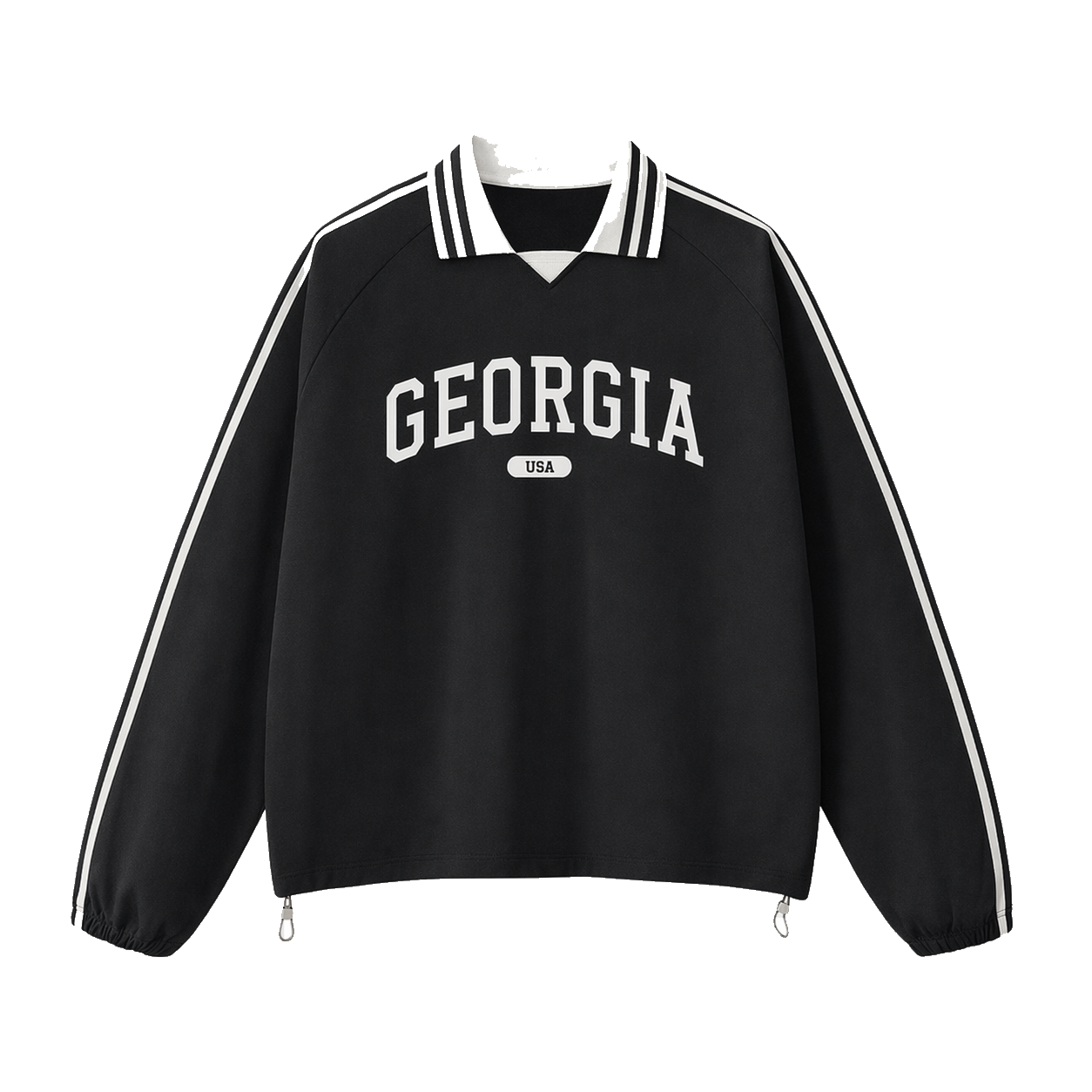 Collection 4 Georgia Contrast Striped Lapel Collar Sweatshirt - Black front