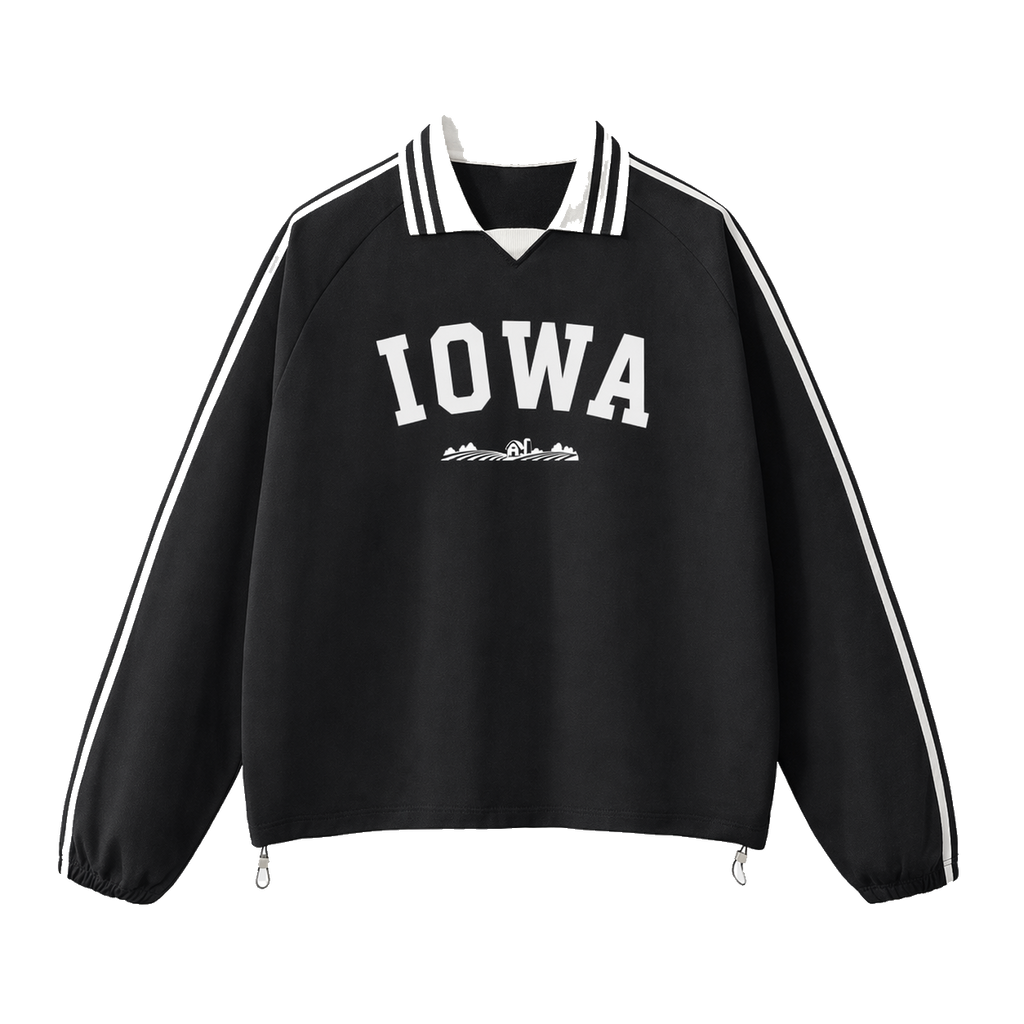 Collection 9 Iowa Contrast Striped Lapel Collar Sweatshirt - Black front
