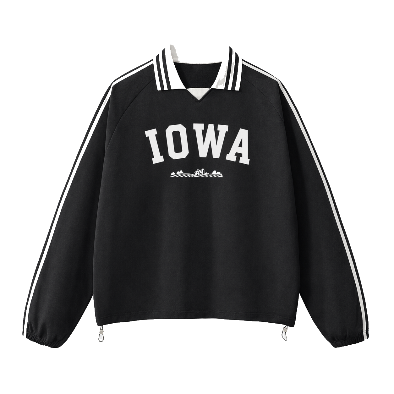 Collection 9 Iowa Contrast Striped Lapel Collar Sweatshirt - Black front