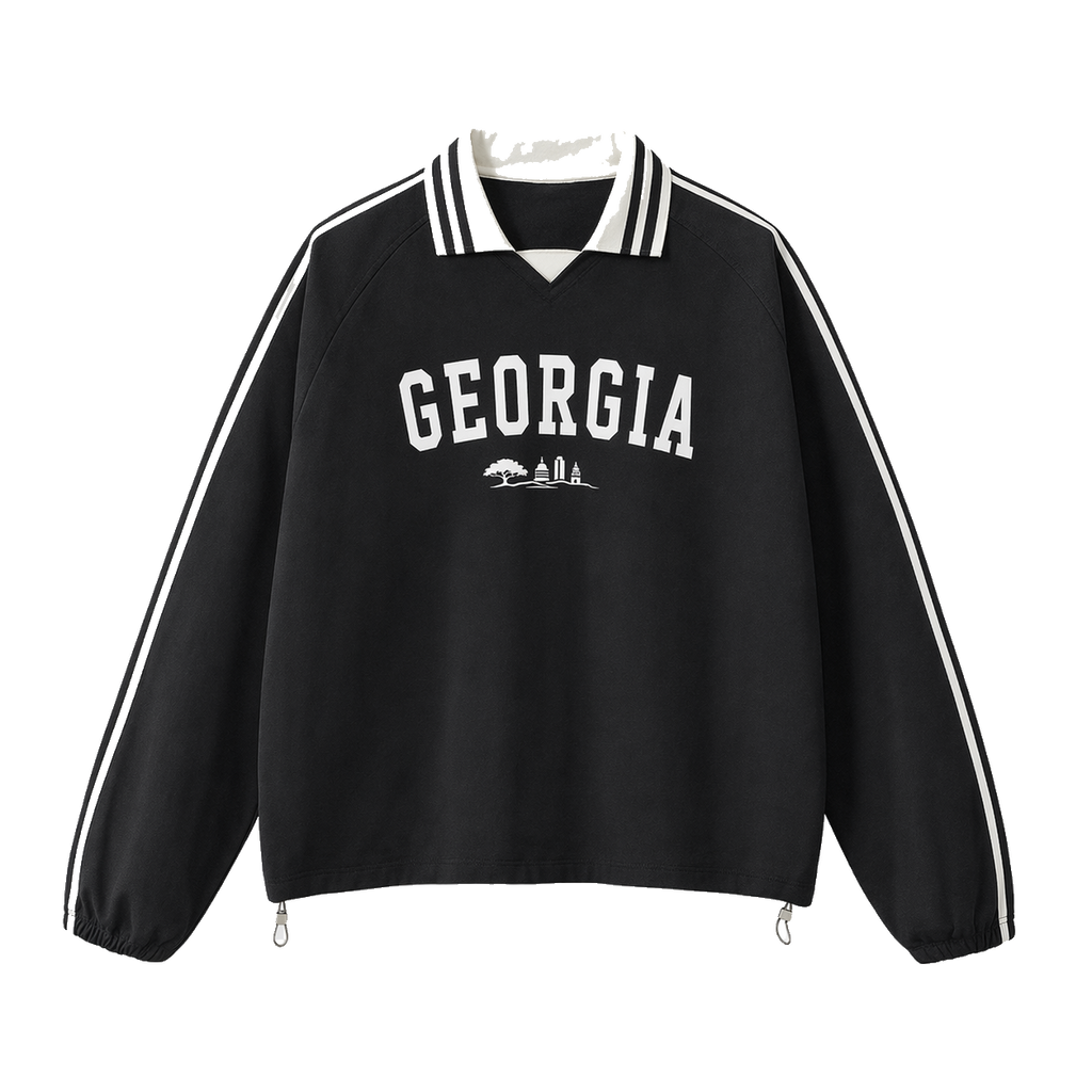 Collection 9 Georgia Contrast Striped Lapel Collar Sweatshirt - Black front