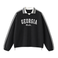 Collection 9 Georgia Contrast Striped Lapel Collar Sweatshirt - Black front