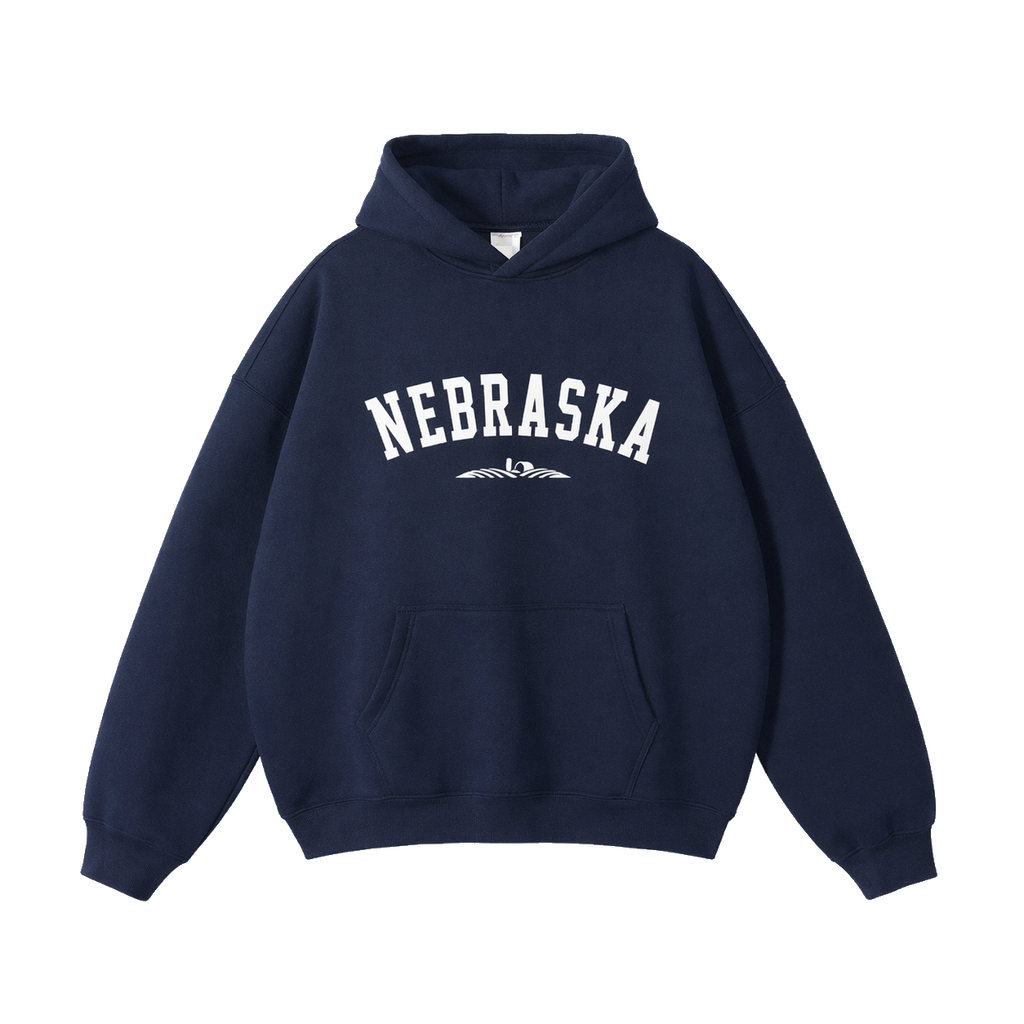 Collection 9 Nebraska Oversize Fleeced Hoodie - Navy Blue front