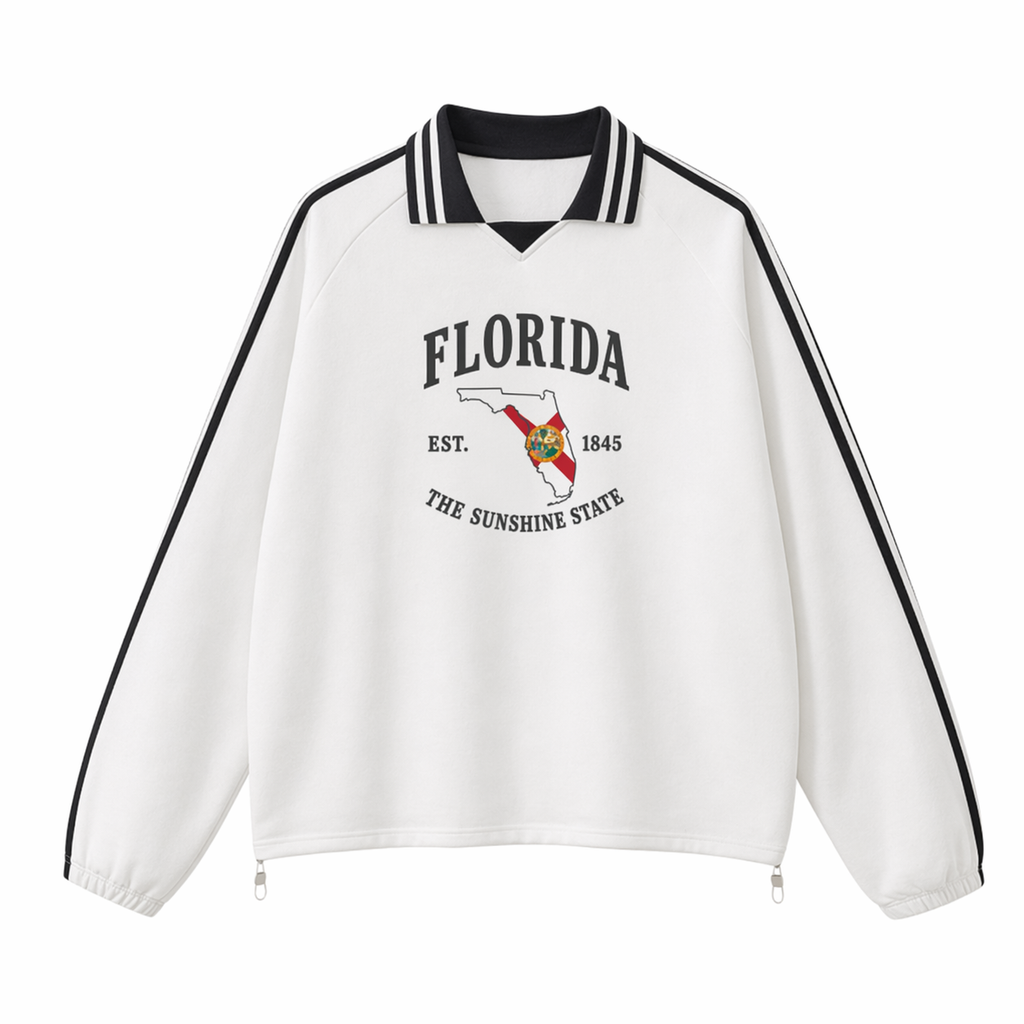 Collection 8 Florida Contrast Striped Lapel Collar Sweatshirt - White front