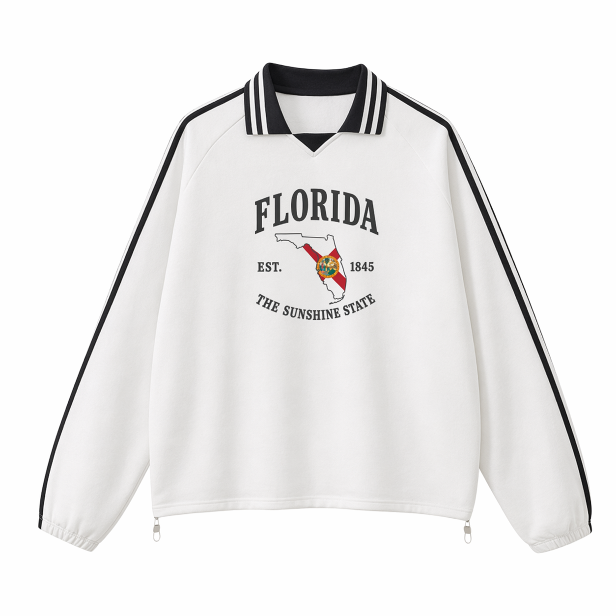 Collection 8 Florida Contrast Striped Lapel Collar Sweatshirt - White front