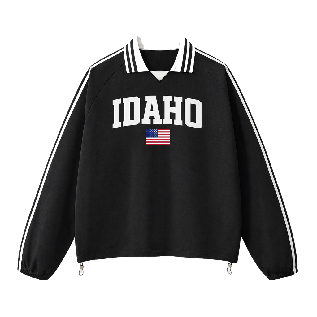 Collection 2 Idaho Contrast Striped Lapel Collar Sweatshirt - Black front