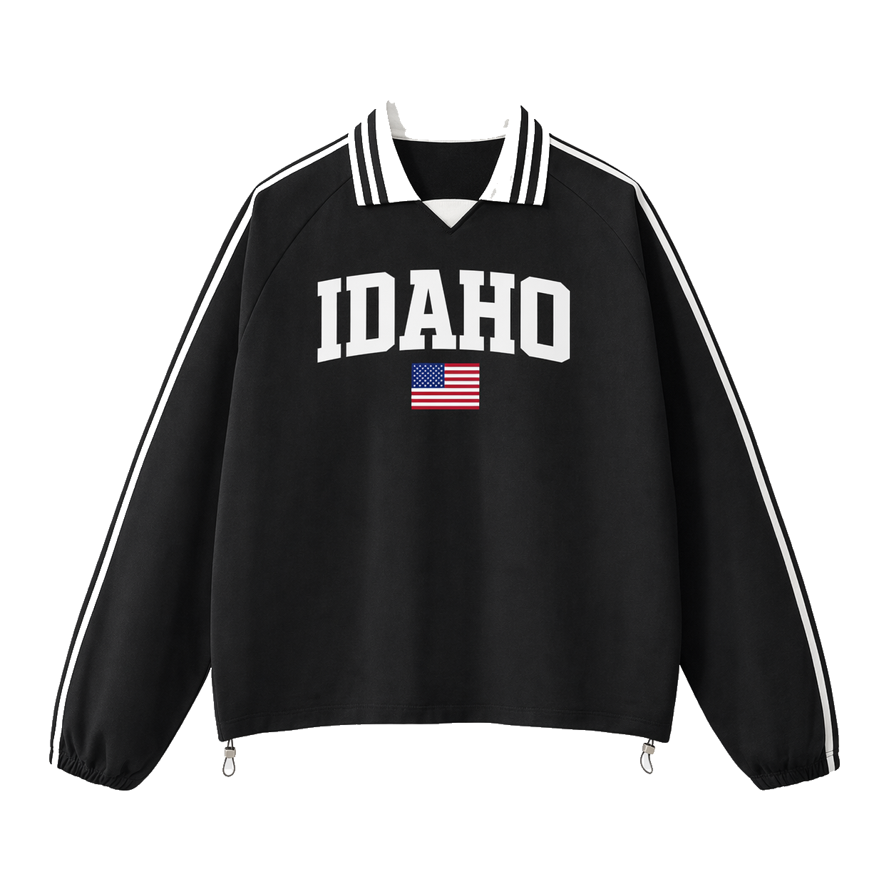 Collection 2 Idaho Contrast Striped Lapel Collar Sweatshirt - Black front