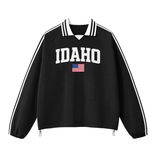 Collection 2 Idaho Contrast Striped Lapel Collar Sweatshirt - Black front