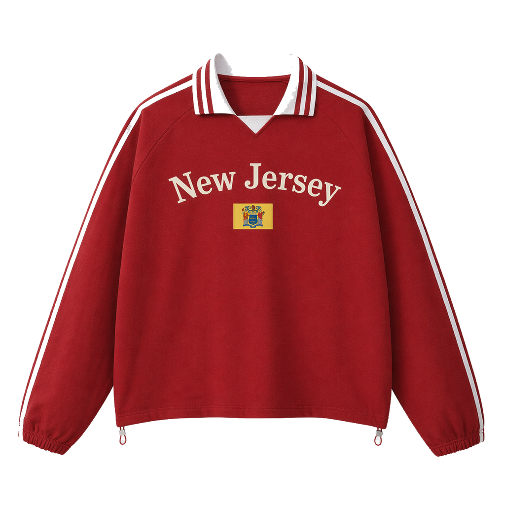 Collection 6 New Jersey Contrast Striped Lapel Collar Sweatshirt - Red front