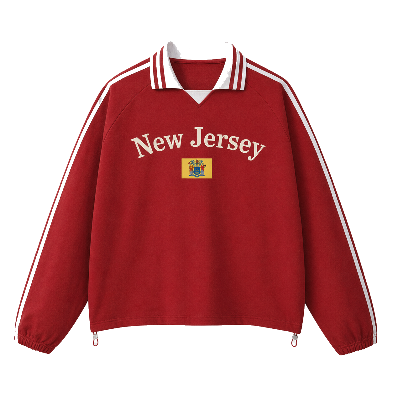 Collection 6 New Jersey Contrast Striped Lapel Collar Sweatshirt - Red front
