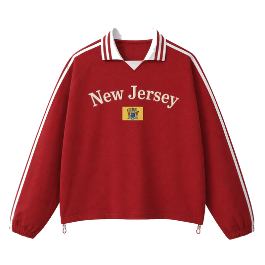 Collection 6 New Jersey Contrast Striped Lapel Collar Sweatshirt - Red front