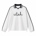 Collection 3 Utah Contrast Striped Lapel Collar Sweatshirt - White front