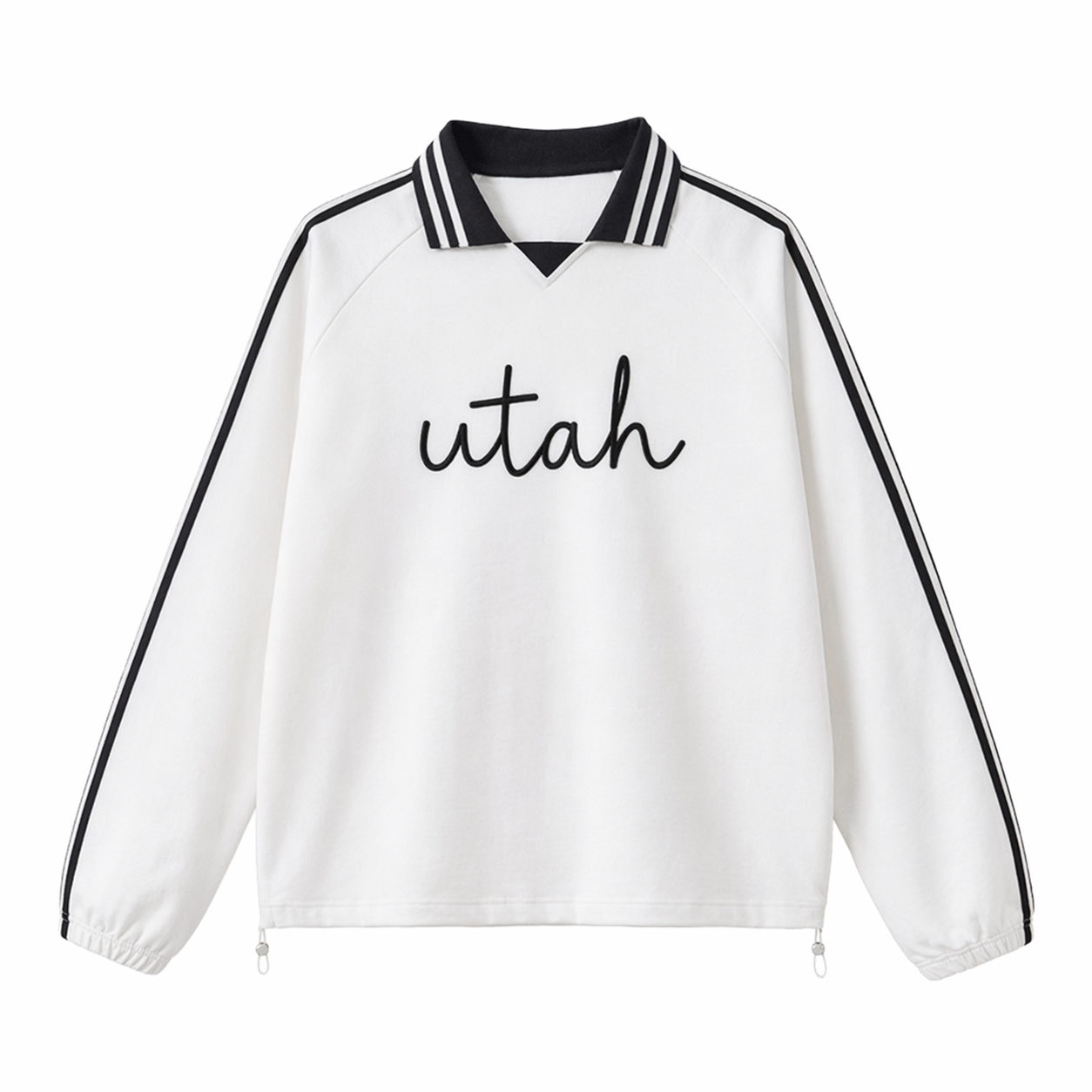 Collection 3 Utah Contrast Striped Lapel Collar Sweatshirt - White front