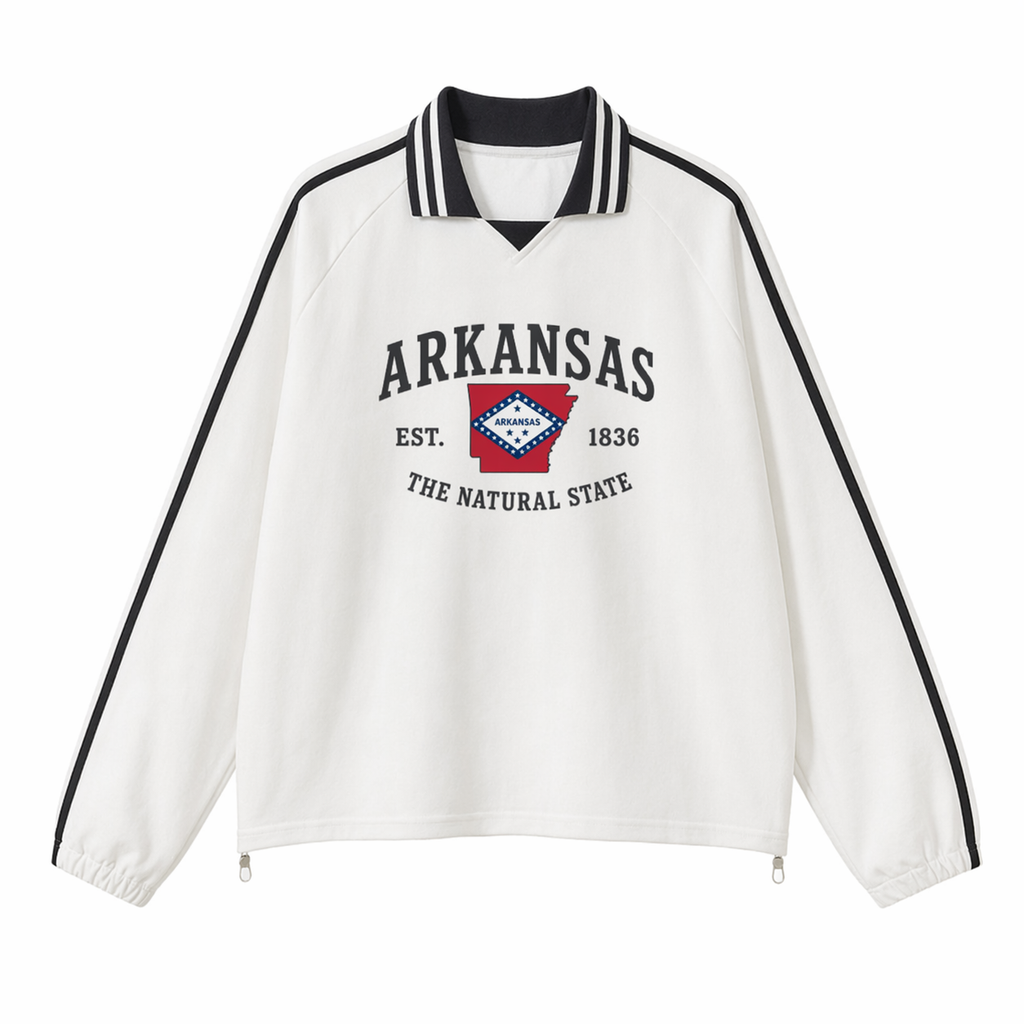 Collection 8 Arkansas Contrast Striped Lapel Collar Sweatshirt - White front