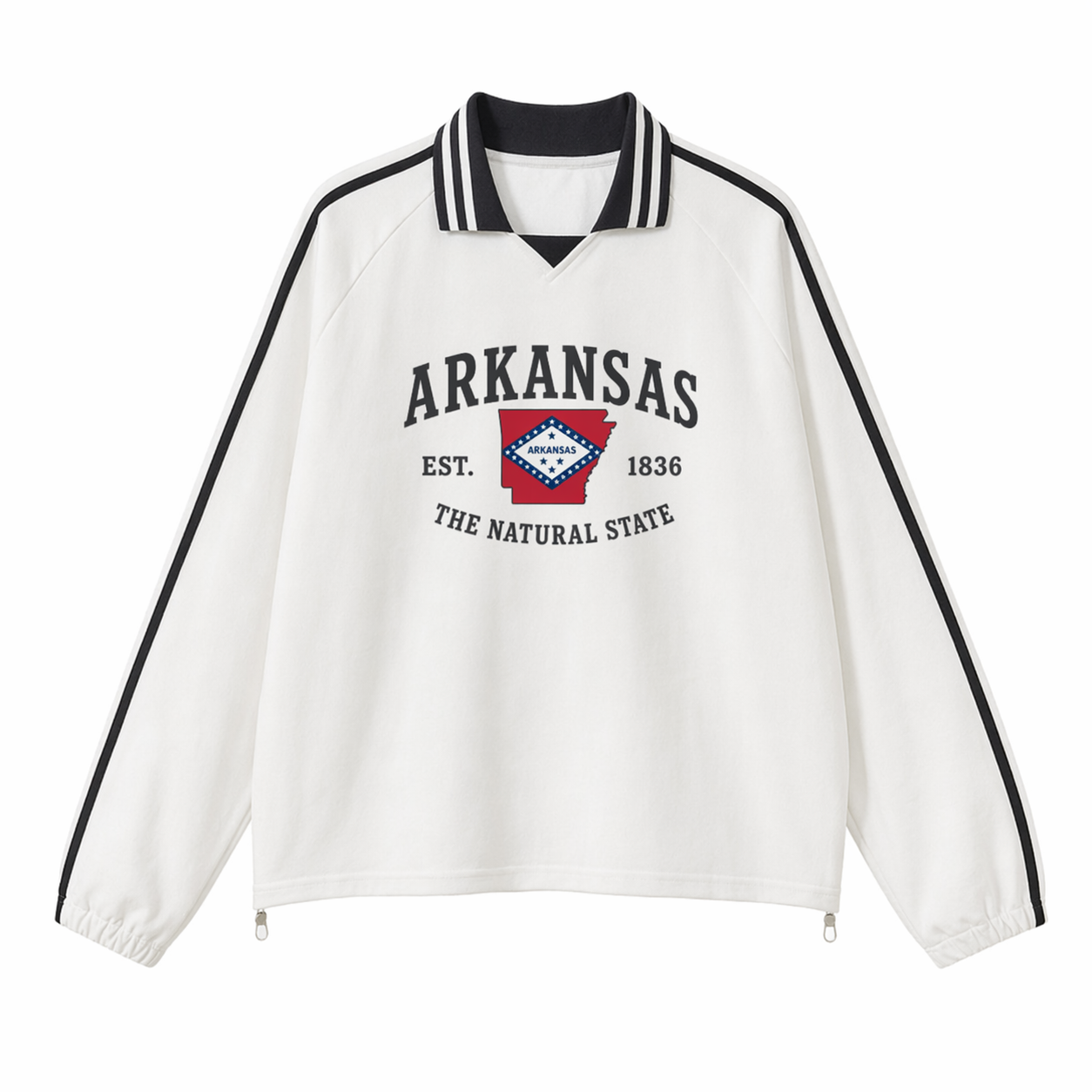 Collection 8 Arkansas Contrast Striped Lapel Collar Sweatshirt - White front