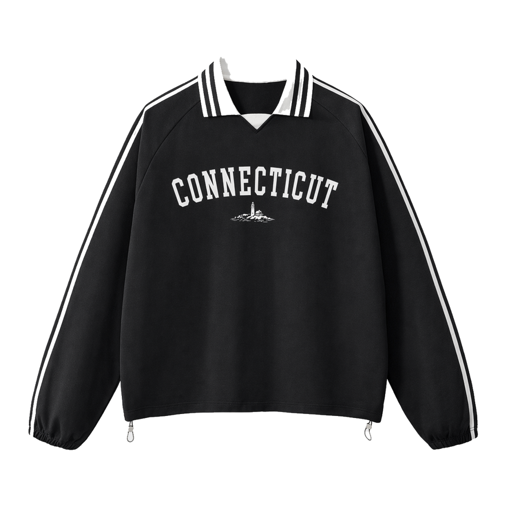 Collection 9 Connecticut Contrast Striped Lapel Collar Sweatshirt - Black front