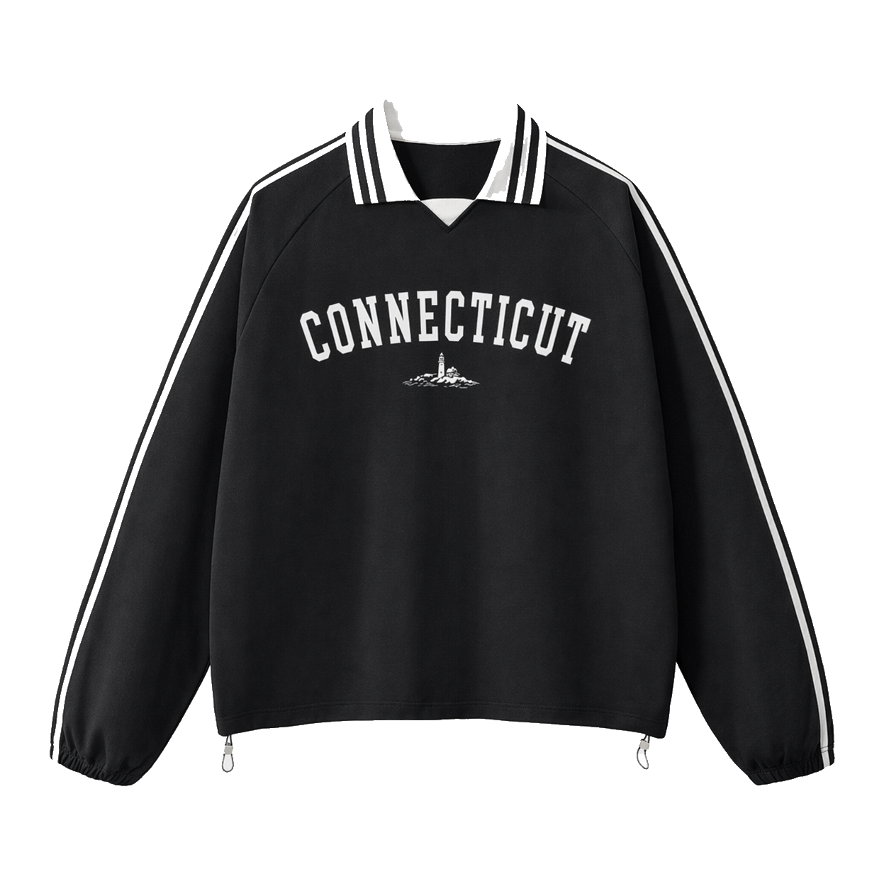 Collection 9 Connecticut Contrast Striped Lapel Collar Sweatshirt - Black front
