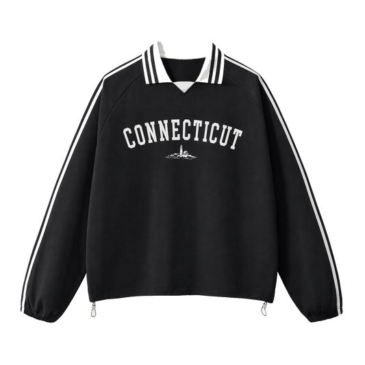 Collection 9 Connecticut Contrast Striped Lapel Collar Sweatshirt - Black front