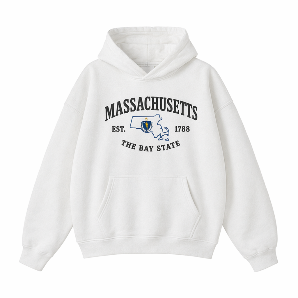 Collection 8 Massachusetts Oversize Fleeced Hoodie - White front