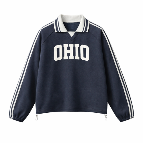 Collection 1 Ohio Contrast Striped Lapel Collar Sweatshirt - Royal Blue front