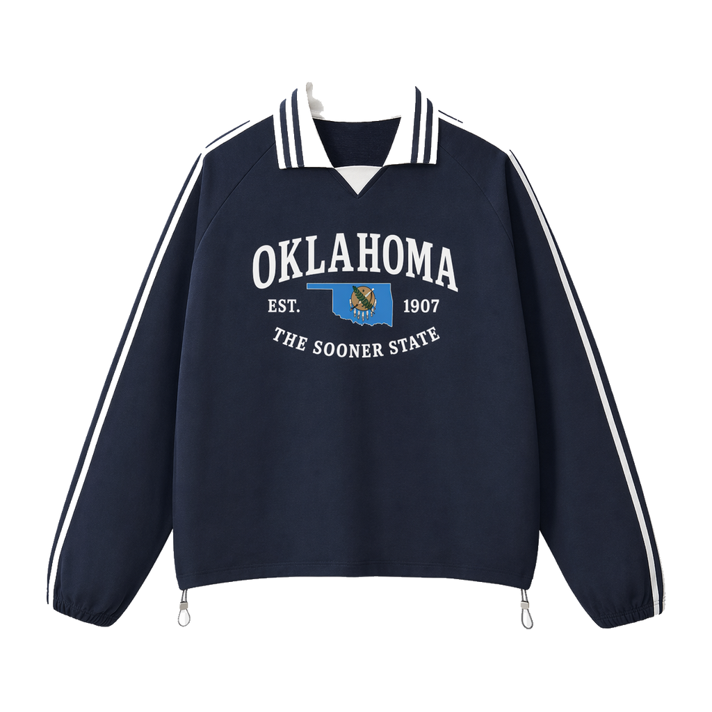 Collection 8 Oklahoma Contrast Striped Lapel Collar Sweatshirt - Royal Blue front