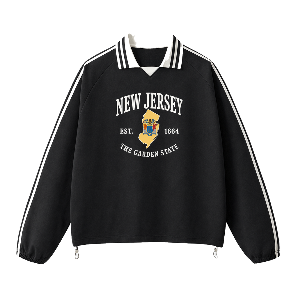Collection 8 New Jersey Contrast Striped Lapel Collar Sweatshirt - Black front