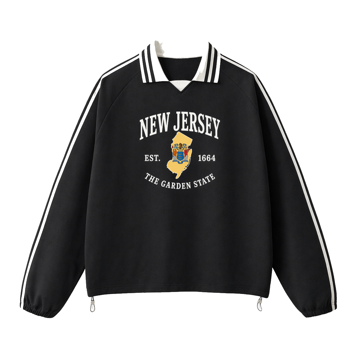 Collection 8 New Jersey Contrast Striped Lapel Collar Sweatshirt - Black front