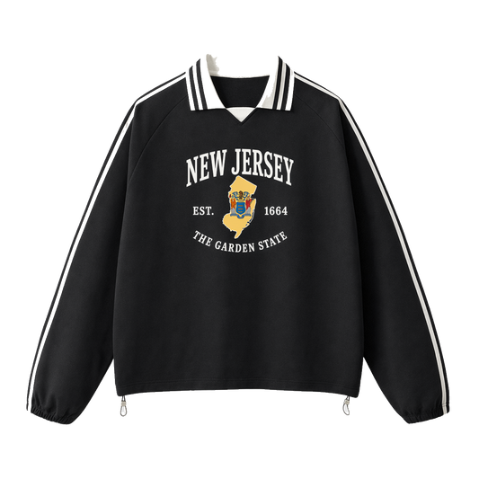 Collection 8 New Jersey Contrast Striped Lapel Collar Sweatshirt - Black front