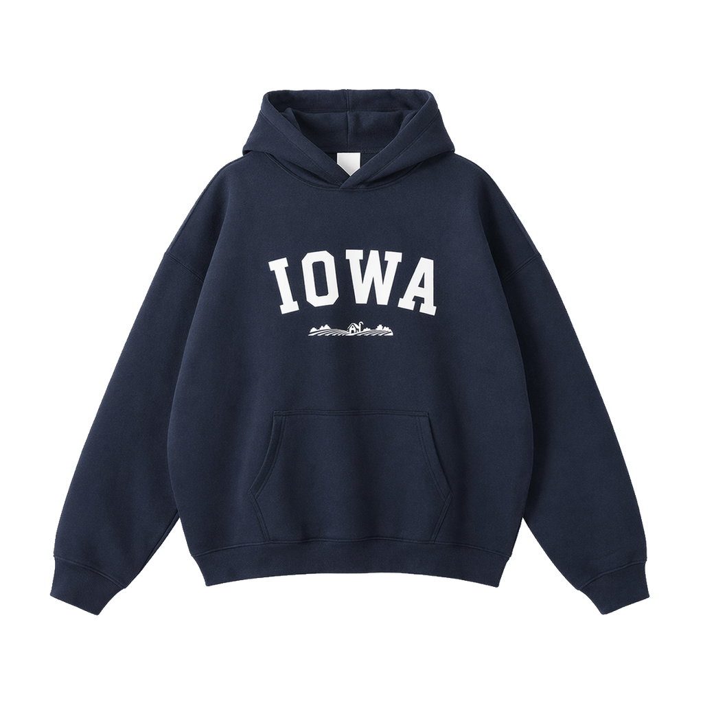 Collection 9 Iowa Oversize Fleeced Hoodie - Navy Blue front