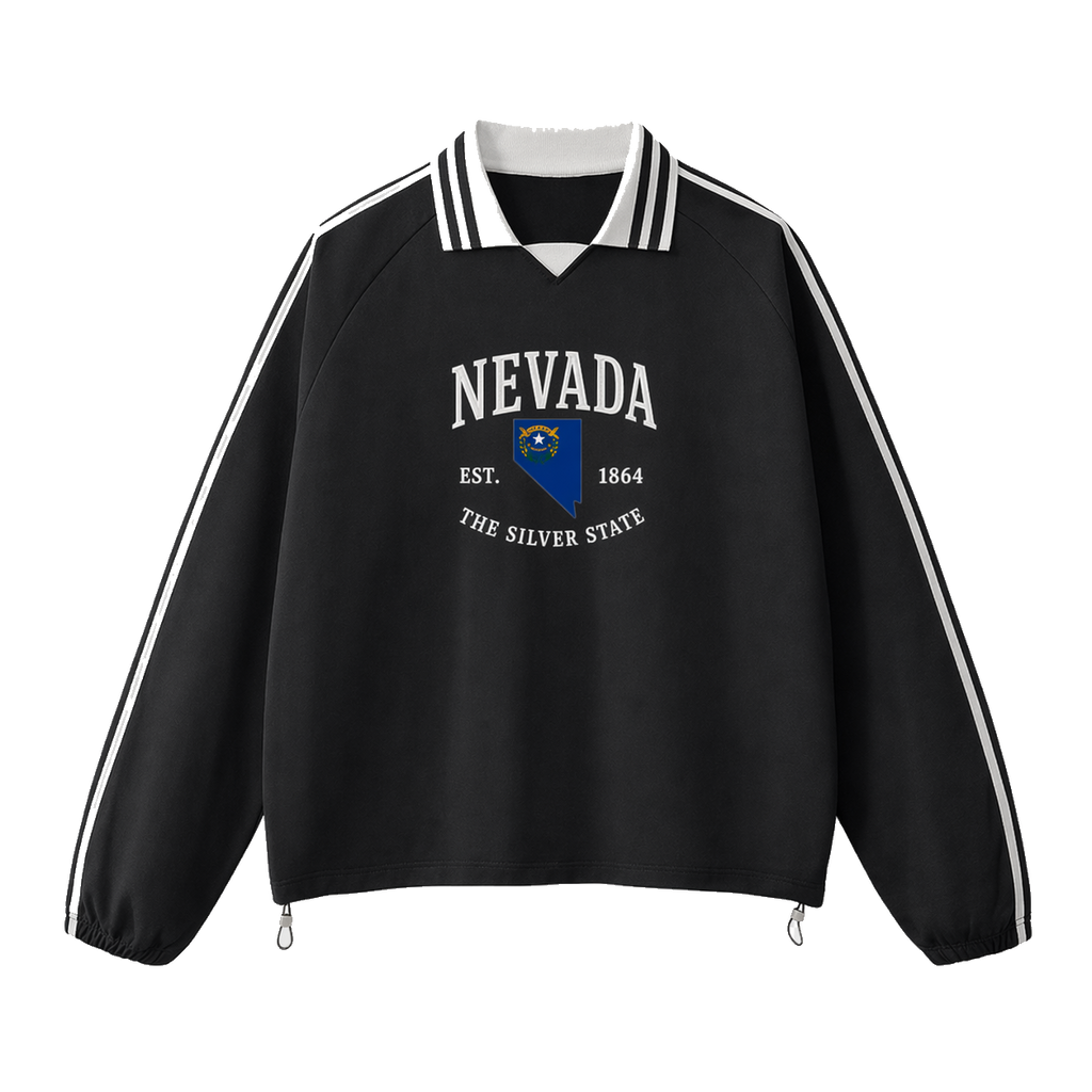 Collection 8 Nevada Contrast Striped Lapel Collar Sweatshirt - Black front