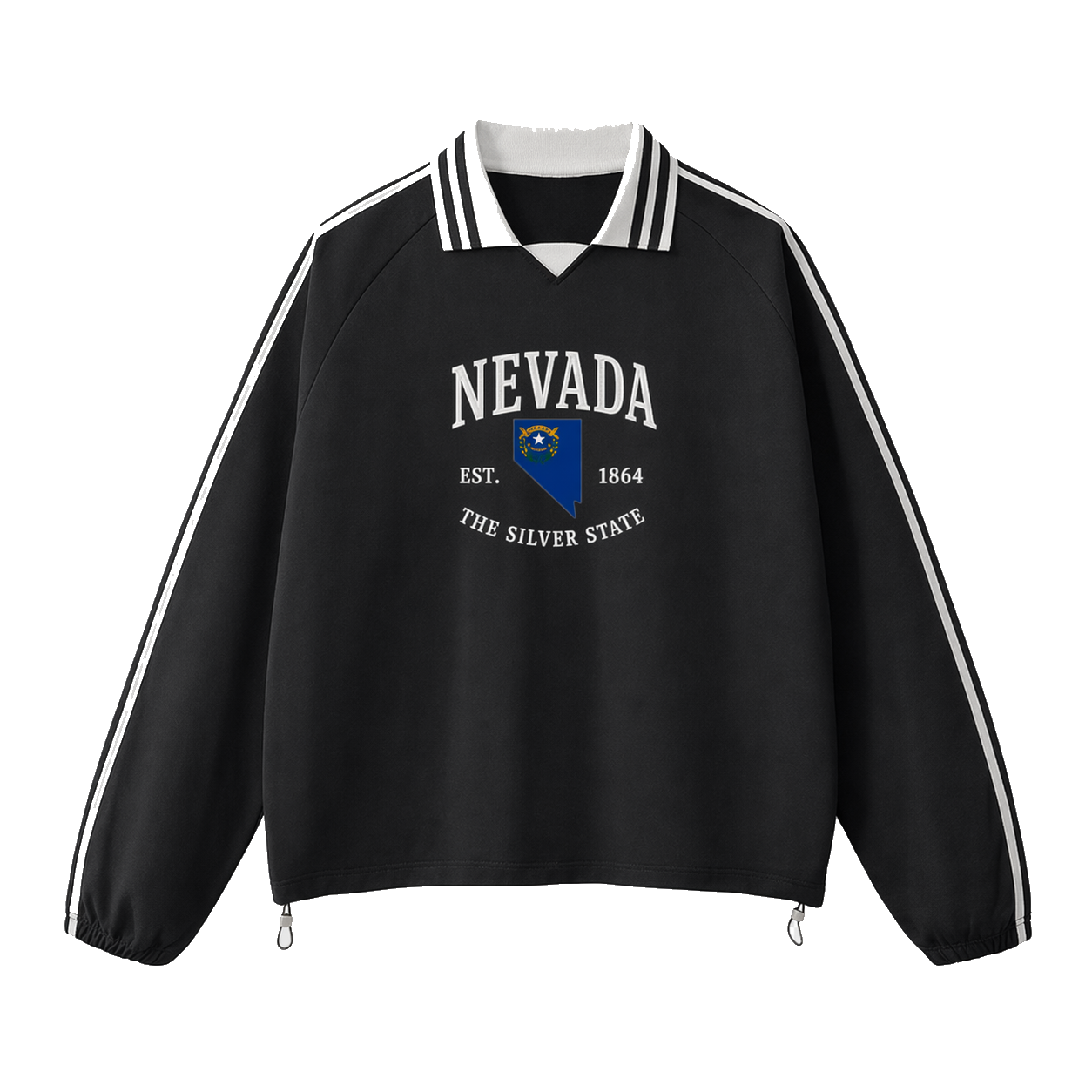 Collection 8 Nevada Contrast Striped Lapel Collar Sweatshirt - Black front