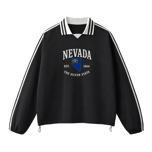 Collection 8 Nevada Contrast Striped Lapel Collar Sweatshirt - Black front