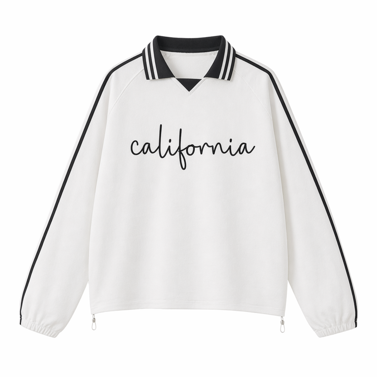 Collection 3 California Contrast Striped Lapel Collar Sweatshirt - White front
