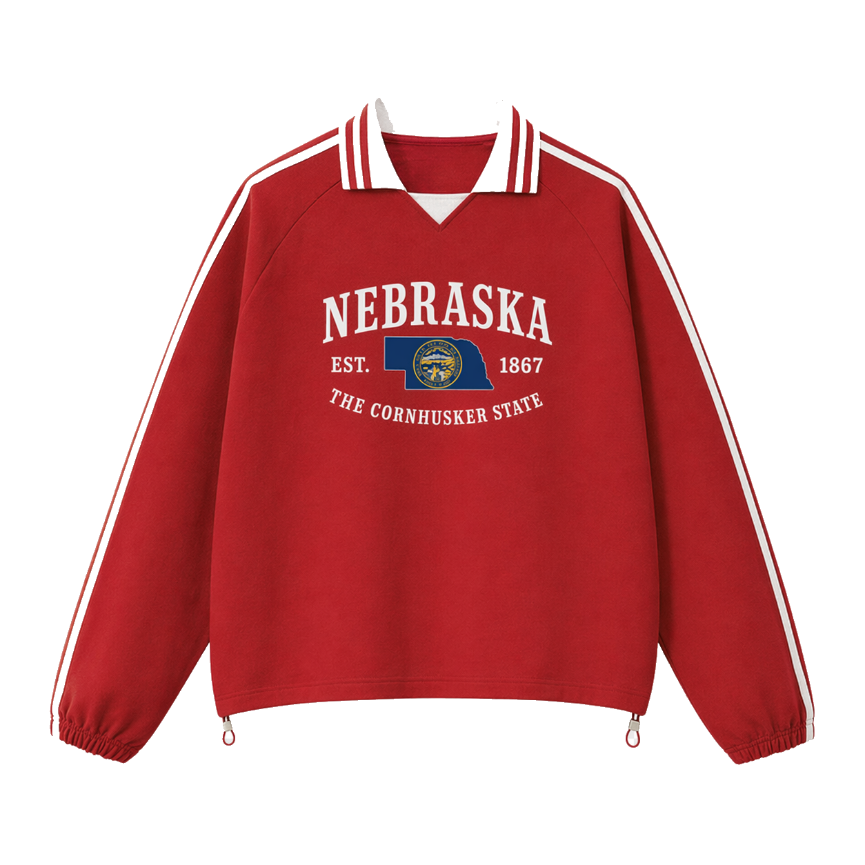 Collection 8 Nebraska Contrast Striped Lapel Collar Sweatshirt - Red front