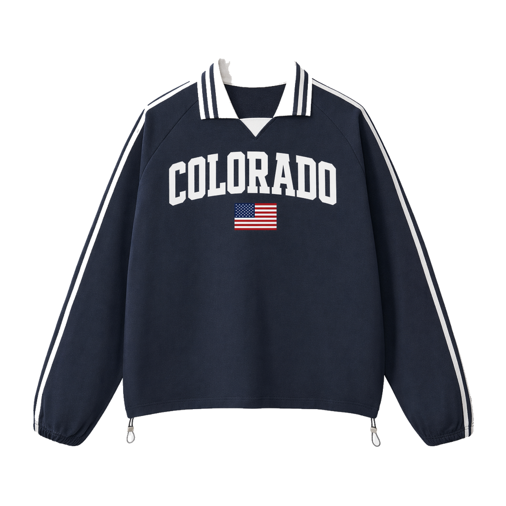 Collection 2 Colorado Contrast Striped Lapel Collar Sweatshirt - Royal Blue front