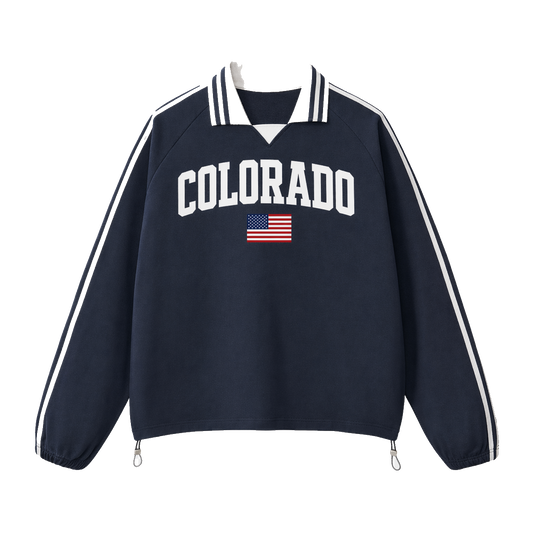 Collection 2 Colorado Contrast Striped Lapel Collar Sweatshirt - Royal Blue front