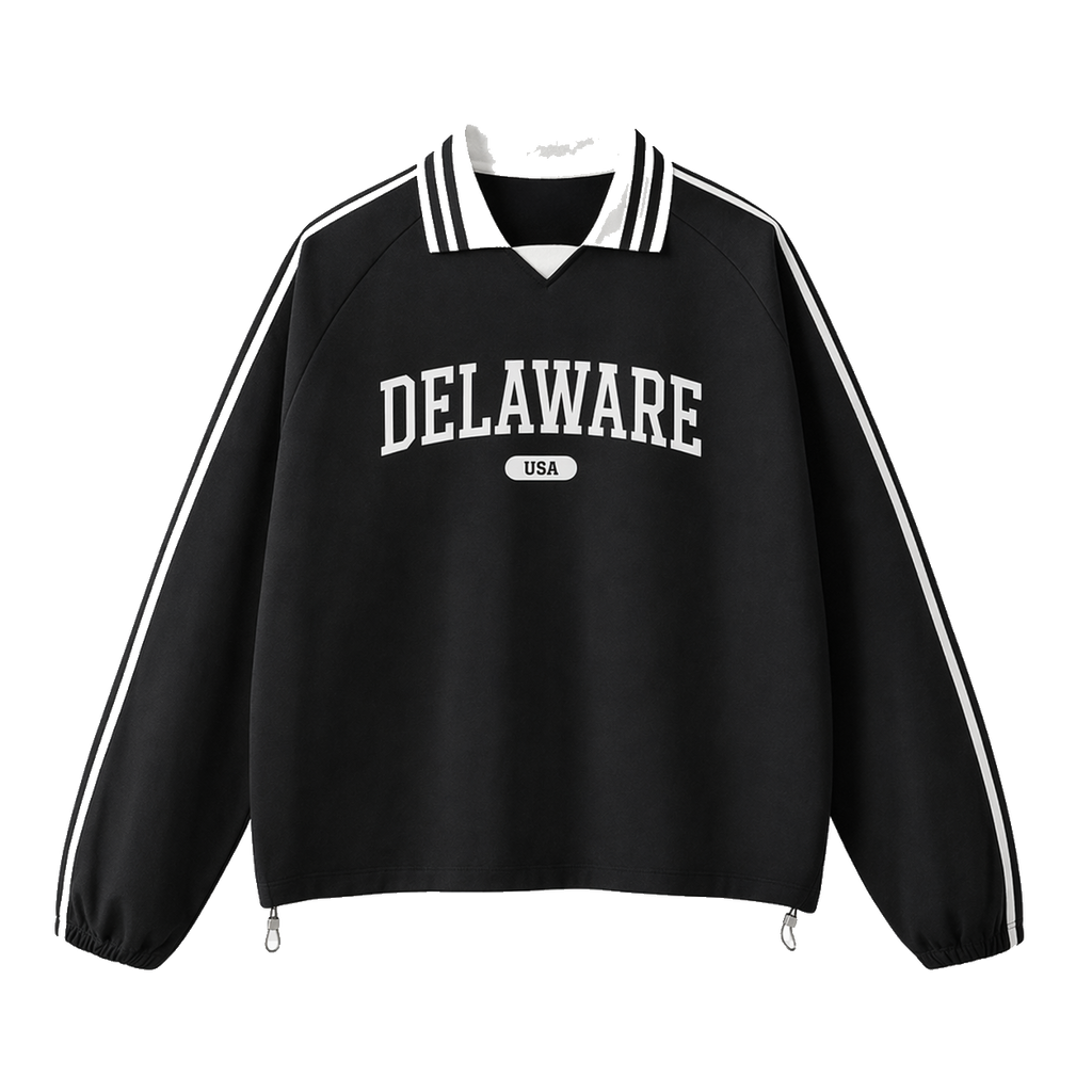 Collection 4 Delaware Contrast Striped Lapel Collar Sweatshirt - Black front
