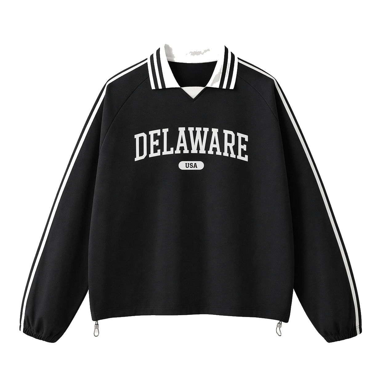 Collection 4 Delaware Contrast Striped Lapel Collar Sweatshirt - Black front