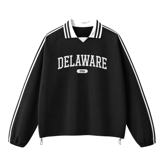 Collection 4 Delaware Contrast Striped Lapel Collar Sweatshirt - Black front