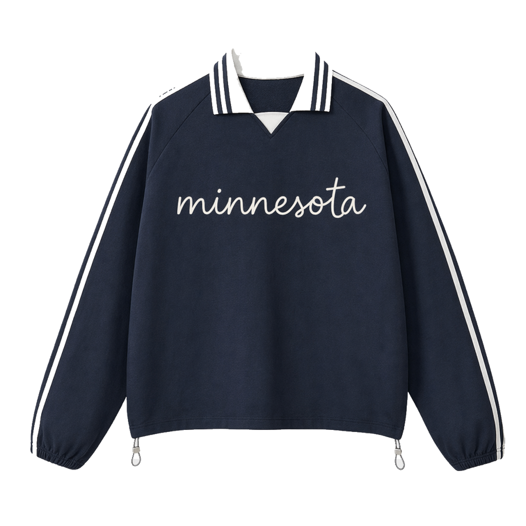 Collection 3 Minnesota Contrast Striped Lapel Collar Sweatshirt - Royal Blue front