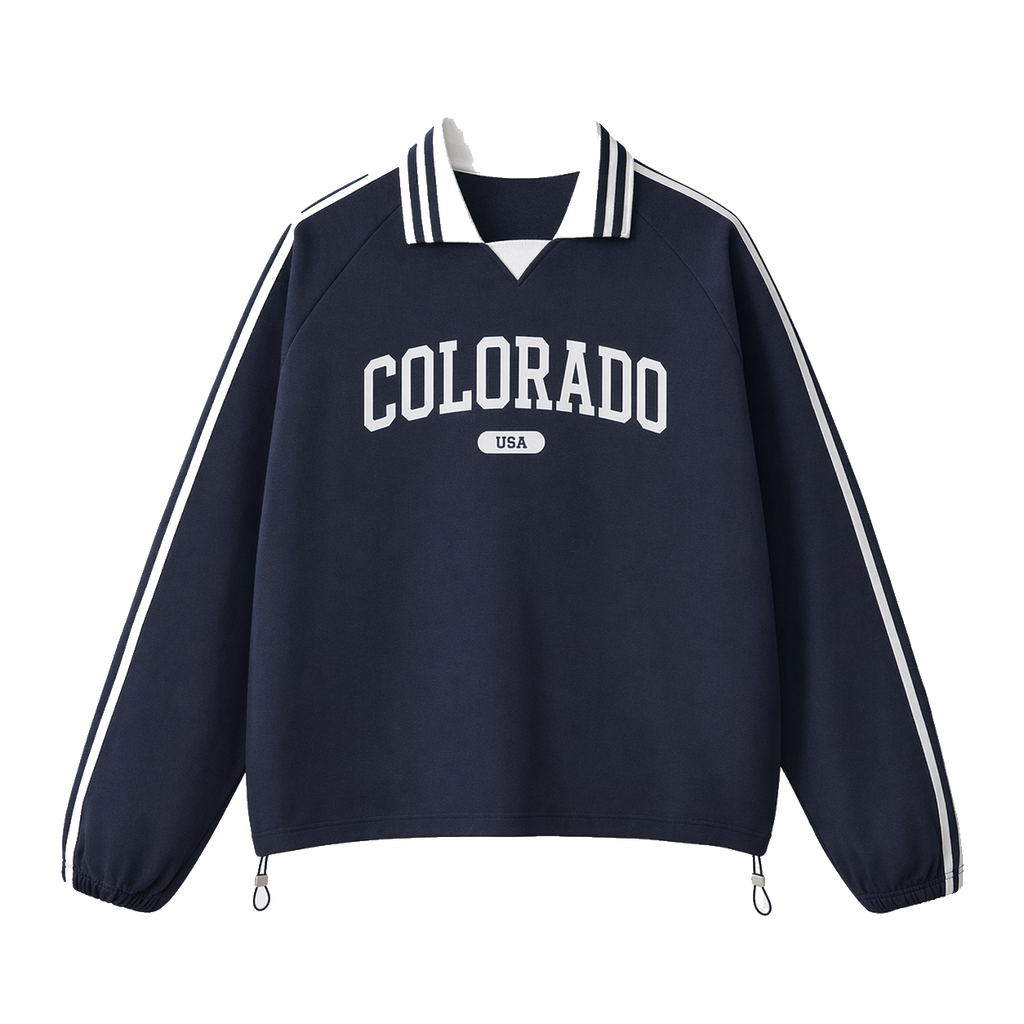 Collection 4 Colorado Contrast Striped Lapel Collar Sweatshirt - Royal Blue front