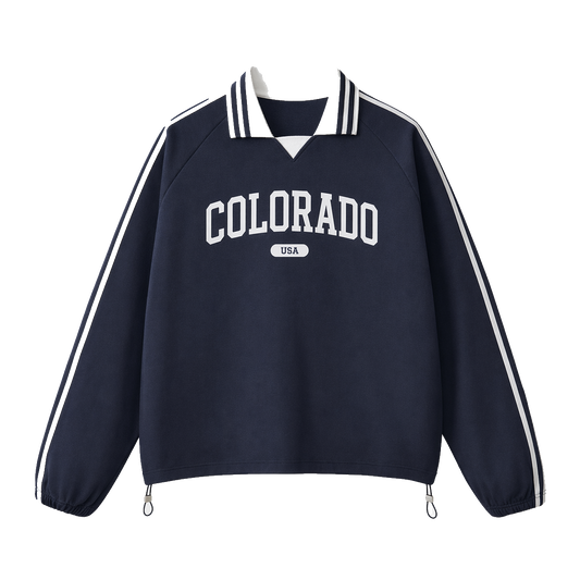 Collection 4 Colorado Contrast Striped Lapel Collar Sweatshirt - Royal Blue front