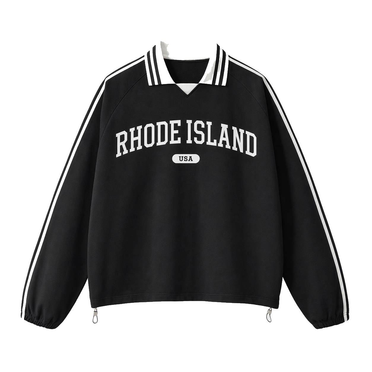 Collection 4 Rhode Island Contrast Striped Lapel Collar Sweatshirt - Black front
