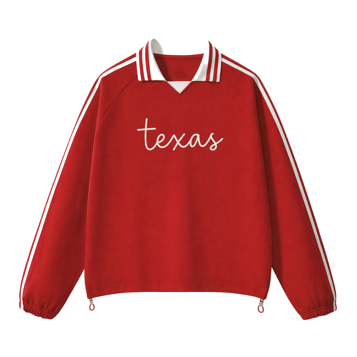 Collection 3 Texas Contrast Striped Lapel Collar Sweatshirt - Red front