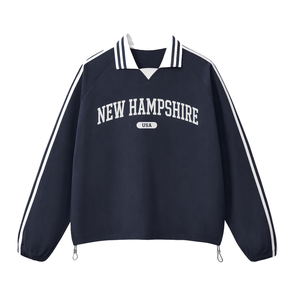 Collection 4 New Hampshire Contrast Striped Lapel Collar Sweatshirt - Royal Blue front