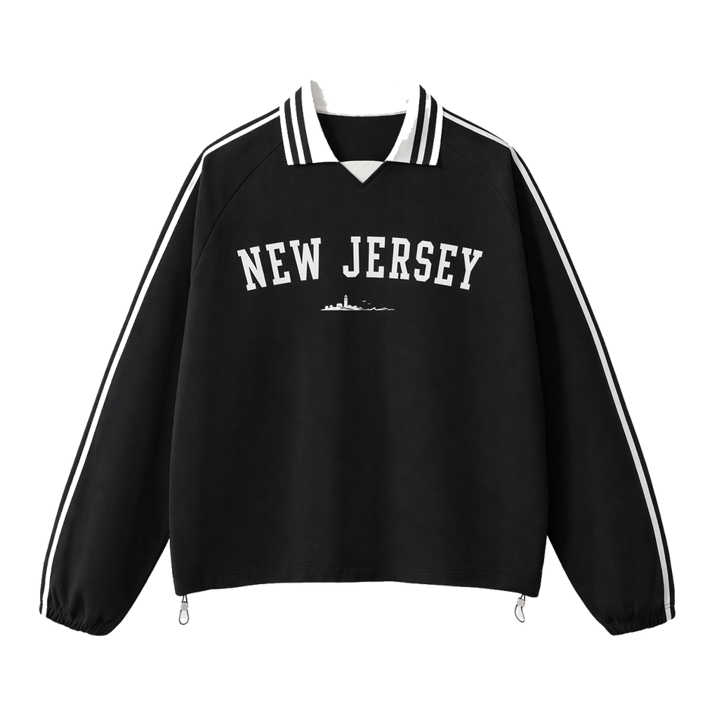Collection 9 New Jersey Contrast Striped Lapel Collar Sweatshirt - Black front