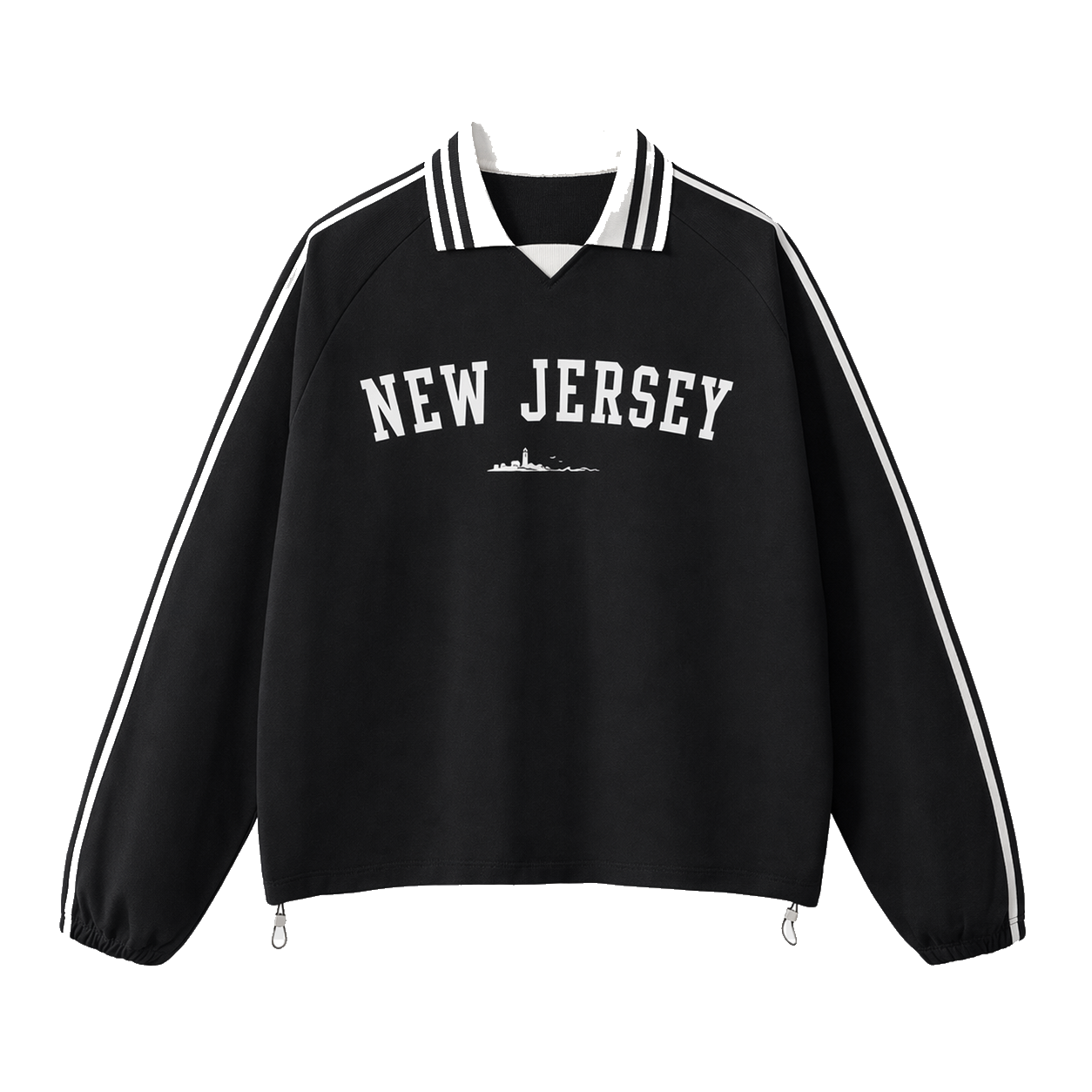 Collection 9 New Jersey Contrast Striped Lapel Collar Sweatshirt - Black front