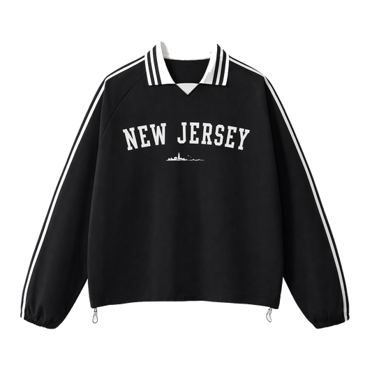 Collection 9 New Jersey Contrast Striped Lapel Collar Sweatshirt - Black front