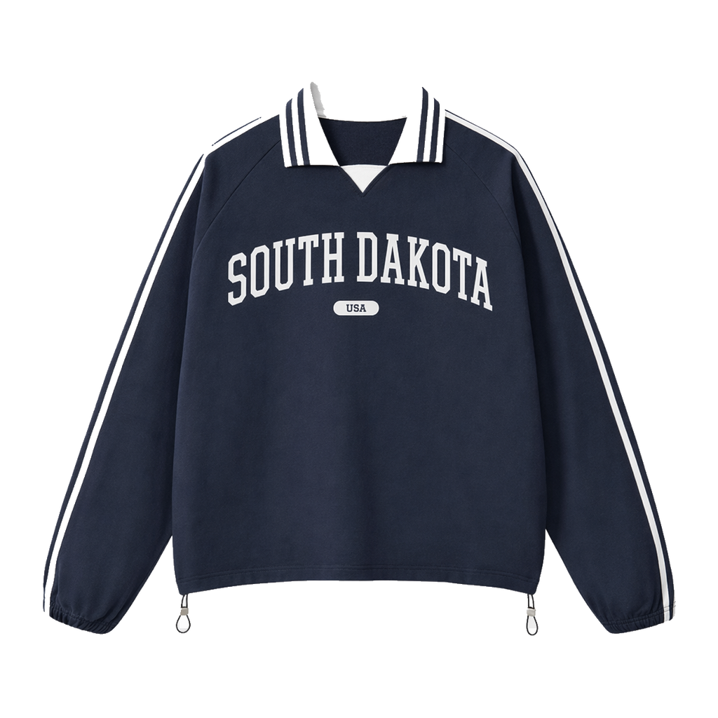 Collection 4 South Dakota Contrast Striped Lapel Collar Sweatshirt - Royal Blue front