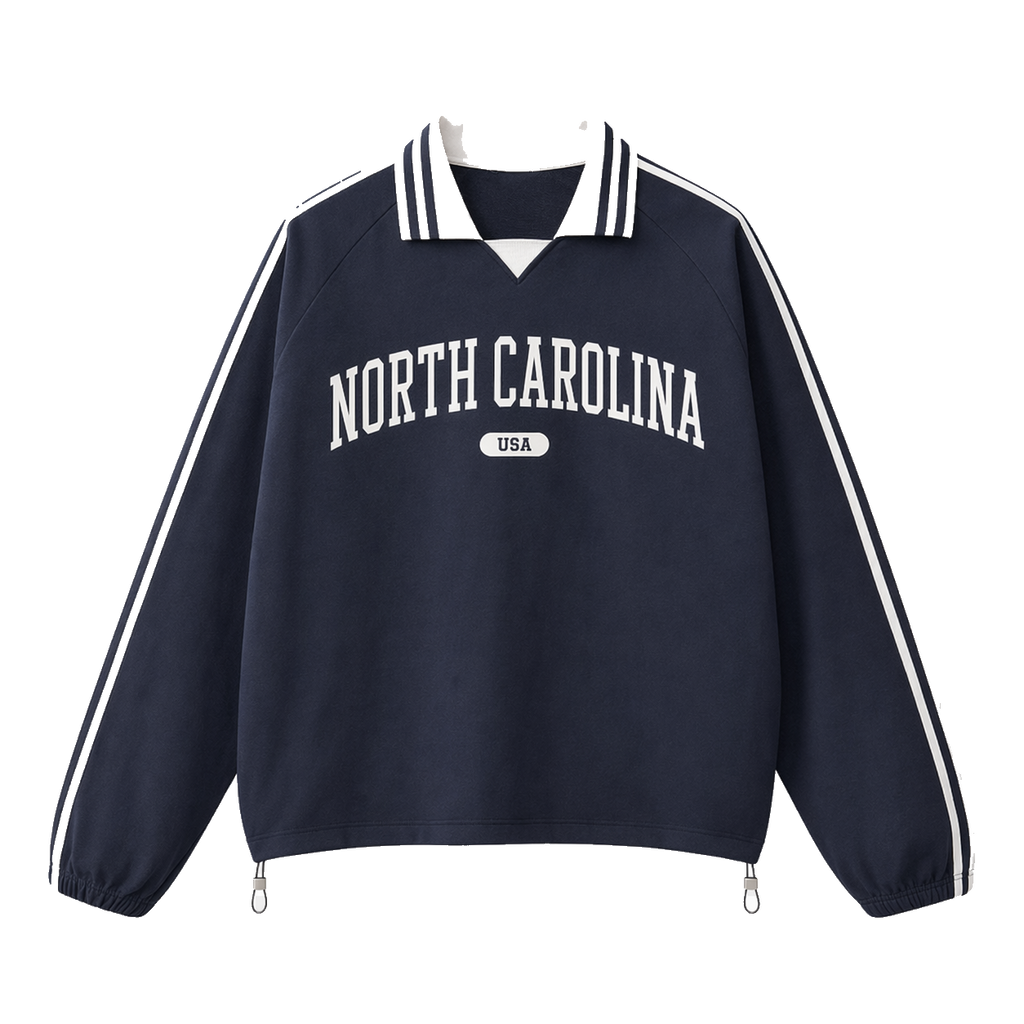 Collection 4 North Carolina Contrast Striped Lapel Collar Sweatshirt - Royal Blue front