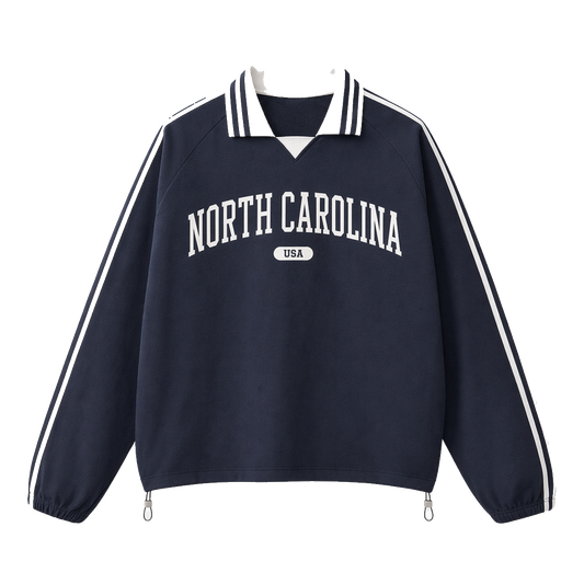 Collection 4 North Carolina Contrast Striped Lapel Collar Sweatshirt - Royal Blue front